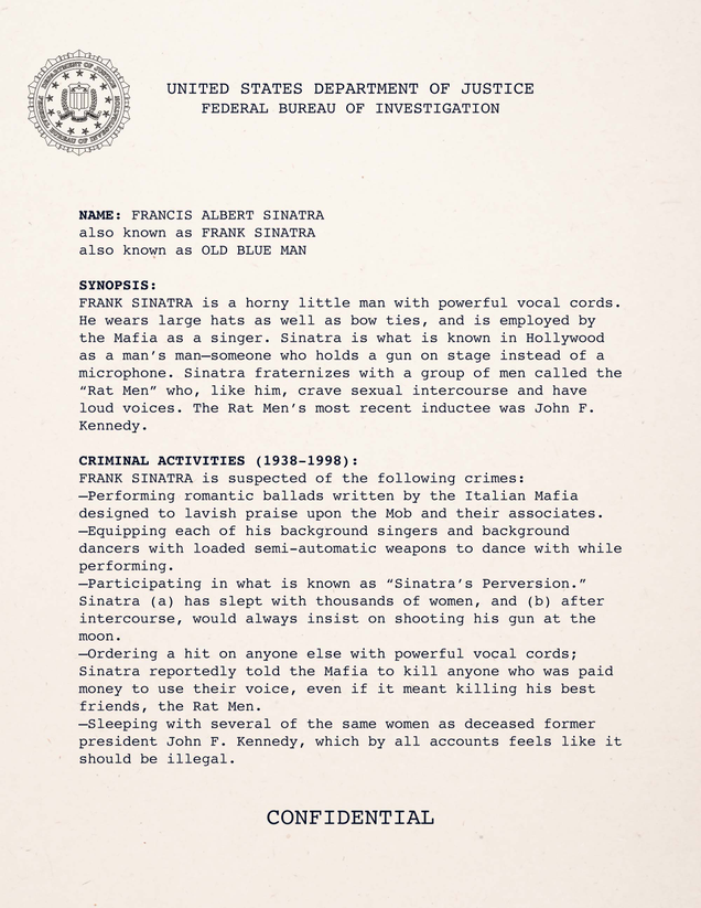 Illustration for article titled Revealed! The FBI’s Secret File On Frank Sinatra